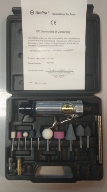 Пневмобормашинка 22000 об/мин с комплектом насадок AmPro A6315Е