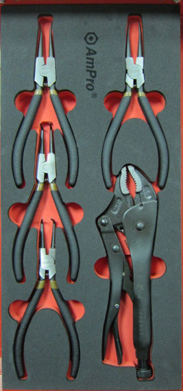 Набор съемников стопорных колец и плоскогубцы, 5 пр. в мягком ложементе T28944