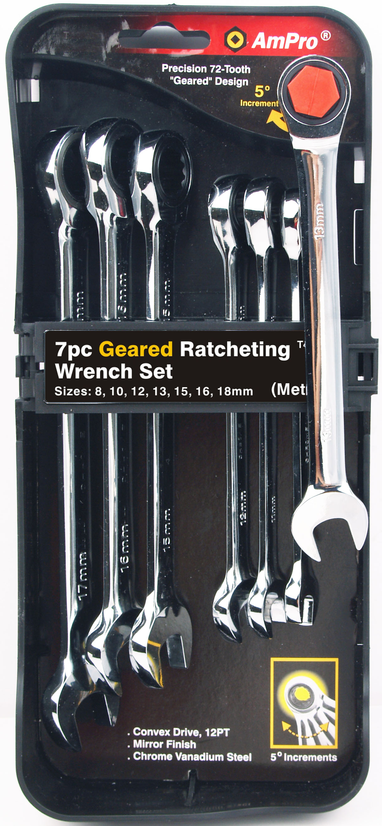 Набор ключей комбинированных трещоточных (10-19мм), 7 предметов  T41483