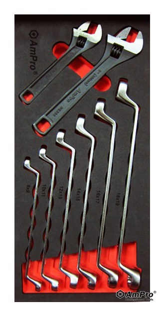 Набор накидных ключей изогнутых и разводные ключи, 8 пр в мягком ложементе T40697