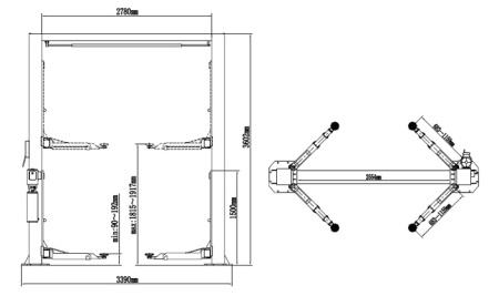 Подъемник автомобильный 2-х стоечный 4т с верхней синхронизацией 208 С 380В PEAK