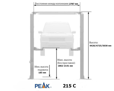 Подъемник автомобильный 2-х стоечный 6,8т с верхней синхронизацией 215С PEAK