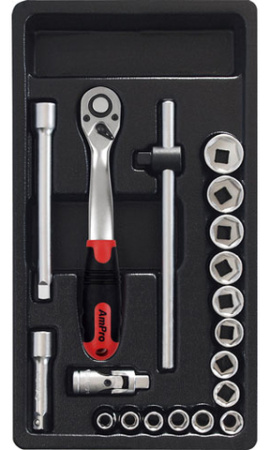 Набор головок и аксессуаров 3/8",19 предметов в ложементе, T45240
