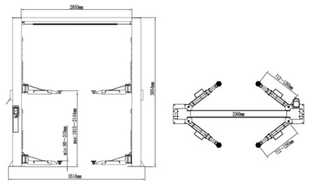 Подъемник автомобильный 2-х стоечный 4,5т с верхней синхронизацией 210C 380V PEAK