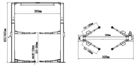 Подъемник автомобильный 2-х стоечный 4т с верхней синхронизацией 209 СH PEAK